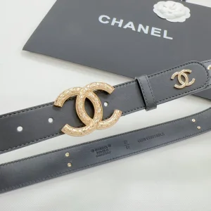 Chanel CC Logo Leather Belt Black 30MM