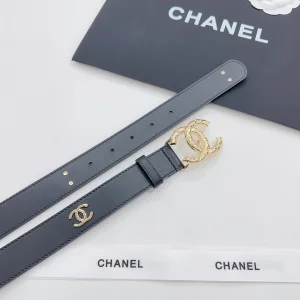 Chanel CC Logo Leather Belt Black 30MM