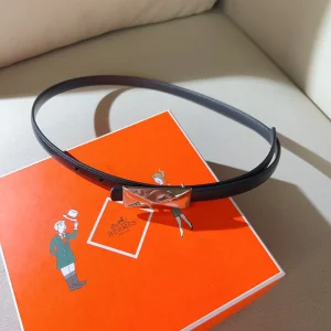 Hermes Thin Leather Belt Black 15MM