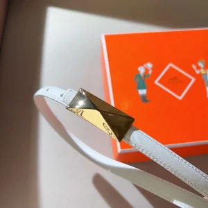 Hermes Thin White Leather Belt 15MM