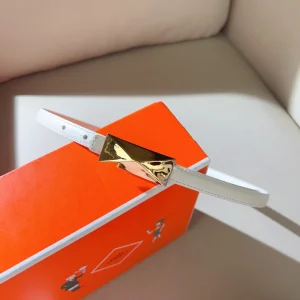 Hermes Thin White Leather Belt 15MM