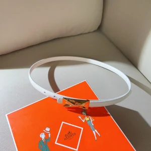 Hermes Thin White Leather Belt 15MM