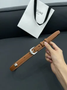 Celine Thin Western Leather Belt Tan 18MM