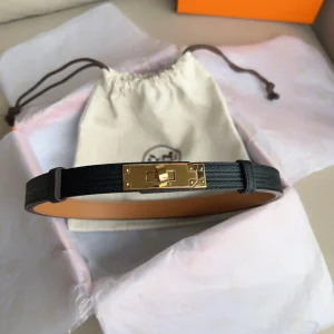 Hermes Kelly Buckle Leather Belt Black