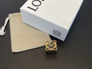 Loewe Pave Anagram Crystal Gold Rings
