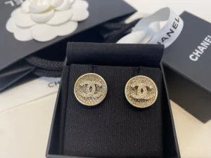 Chanel Crystal CC Round Earrings