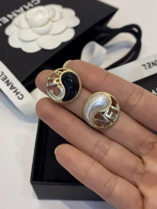 Chanel Round Monogram Logo Earrings