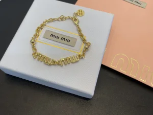Miu Miu Logo Chain Bracelet Gold