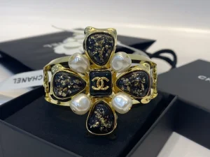 Chanel CC Cross Bangle Bracelet Black