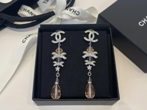 Chanel Crystals CC Bow Pendant Earrings