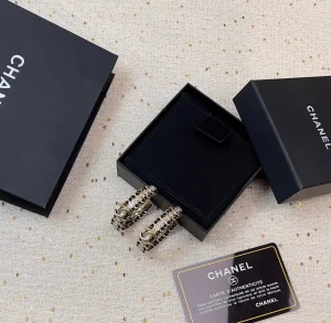 Chanel CC Leather Chain Earrings
