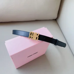 Miu Miu Logo Leather Belt Black 20MM