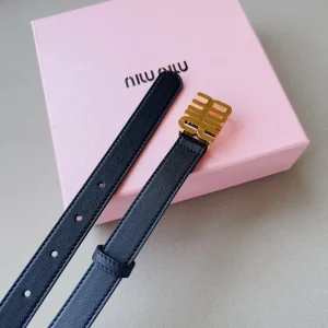 Miu Miu Logo Leather Belt Black 20MM