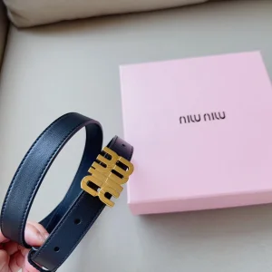 Miu Miu Logo Leather Belt Black 20MM