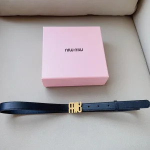 Miu Miu Logo Leather Belt Black 20MM