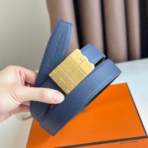 Hermes Classic Leather Belt Blue Black 32MM