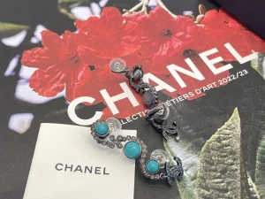 Chanel Crystal CC Long Earrings Blue