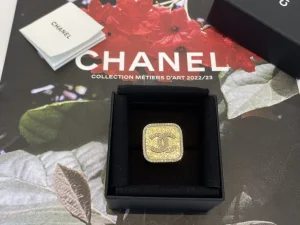 Chanel Crystal CC Square Gold Rings