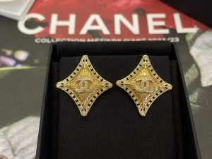 Chanel Crystal CC Star Gold Earrings