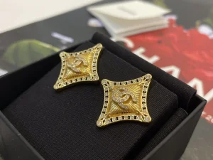Chanel Crystal CC Star Gold Earrings