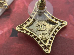 Chanel Crystal CC Star Gold Earrings
