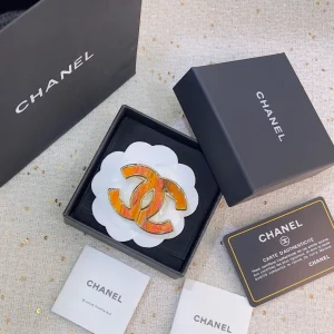 Chanel Large CC Logo Brooch Orange