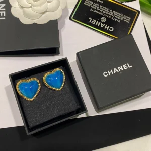 Chanel Crystal Heart Earrings Blue