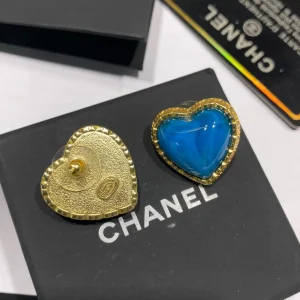 Chanel Crystal Heart Earrings Blue