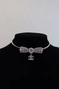 Chanel Crystal CC Bow Choker Necklace