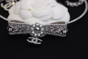 Chanel Crystal CC Bow Choker Necklace