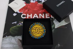 Chanel Round CC Brooch Yellow Blue