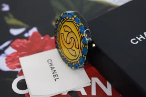 Chanel Round CC Brooch Yellow Blue