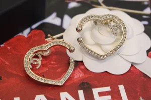 Chanel Crystal CC Heart Earrings