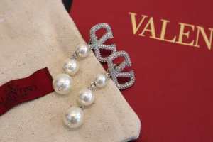 Valentino Crystal Vlogo Pearls Earrings