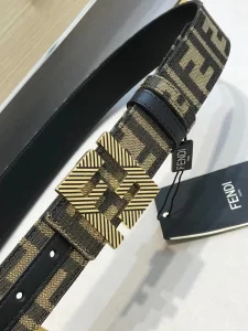 Fendi FF Squared Black Leather Belt 35MM