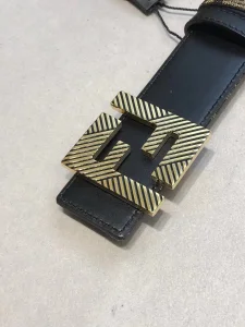 Fendi FF Squared Black Leather Belt 35MM