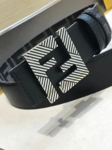 Fendi FF Squared Black Leather Belt 35MM
