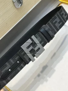 Fendi FF Squared Black Leather Belt 35MM