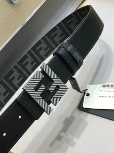 Fendi FF Squared Black Leather Belt 35MM