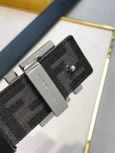 Fendi FF Squared Black Leather Belt 35MM