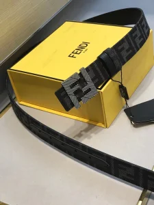 Fendi FF Squared Black Leather Belt 35MM