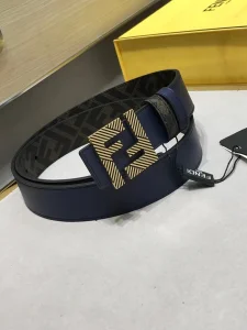 Fendi FF Squared Blue Leather Belt 35MM