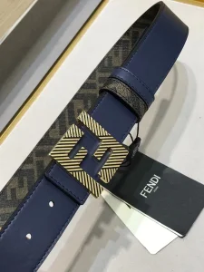 Fendi FF Squared Blue Leather Belt 35MM