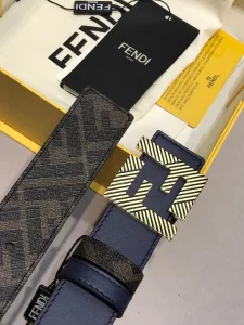 Fendi FF Squared Blue Leather Belt 35MM