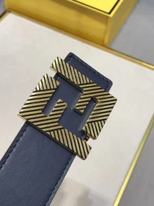 Fendi FF Squared Blue Leather Belt 35MM