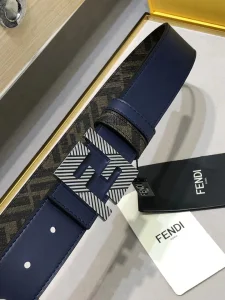 Fendi FF Squared Blue Leather Belt 35MM