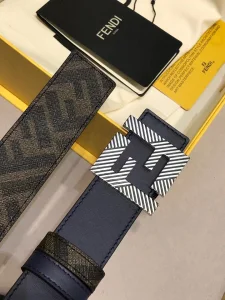 Fendi FF Squared Blue Leather Belt 35MM