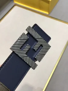 Fendi FF Squared Blue Leather Belt 35MM