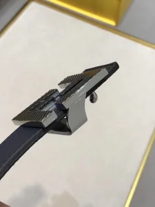 Fendi FF Squared Blue Leather Belt 35MM