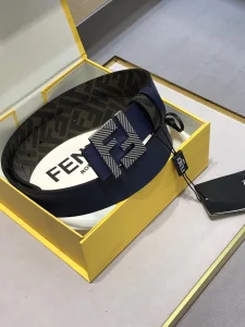 Fendi FF Squared Blue Leather Belt 35MM